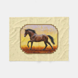 Running Dark Bay Horse Yellow Fleece Blanket
