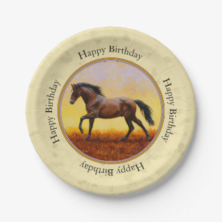 Running Dark Bay Horse Yellow Paper Plates