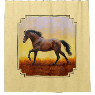 Running Dark Bay Horse Yellow Shower Curtain