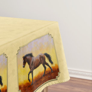 Running Dark Bay Horse Yellow Tablecloth