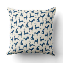 Running Deer and Buck Pattern in Blue on Cream