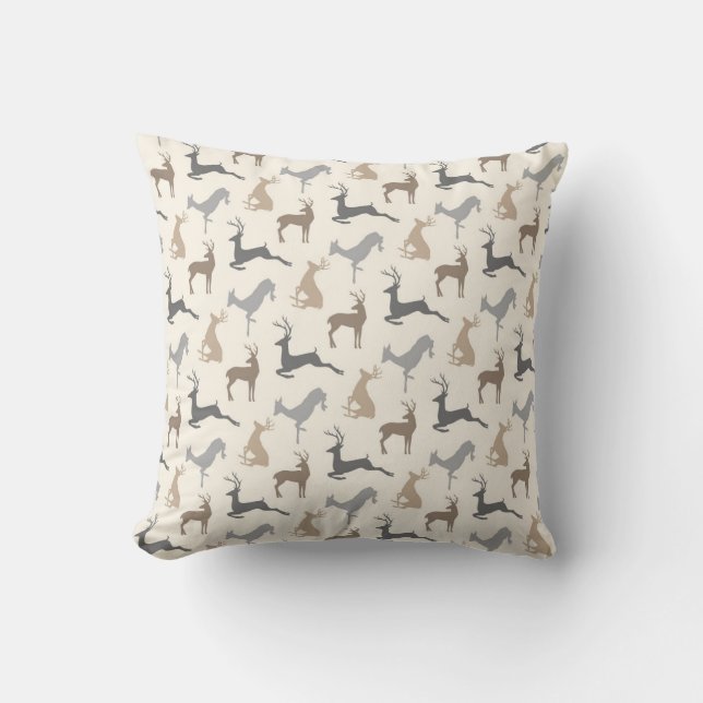 Running Deer and Buck Pattern in Brown Neutrals Throw Pillow (Front)