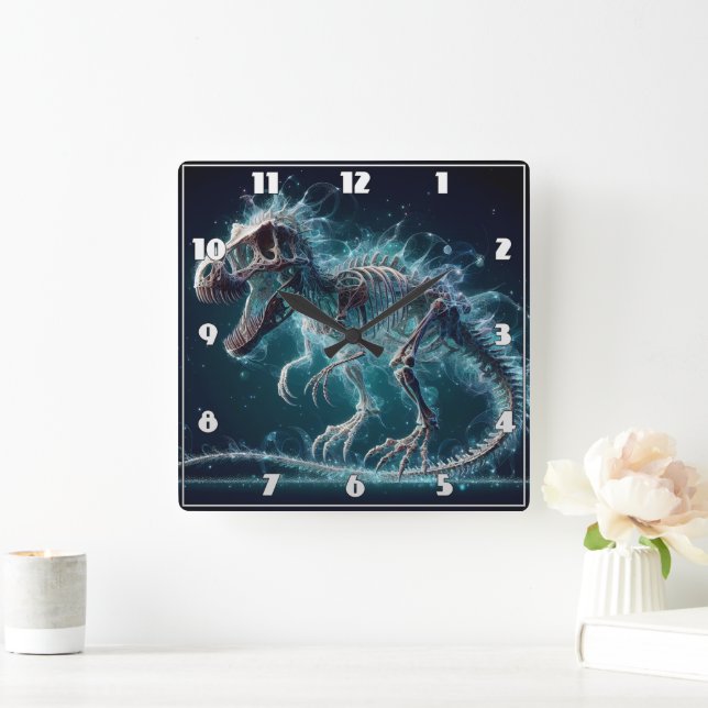 Running Dinosaur Skeleton in Dreamy Land Square Wall Clock (Home)