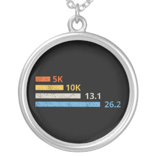 Running Distances I - 5K 10K 13.1 26.2 Marathoner Silver Plated Necklace