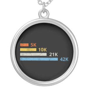Running Distances II - 5K 10K 21K 42K Marathoner Silver Plated Necklace