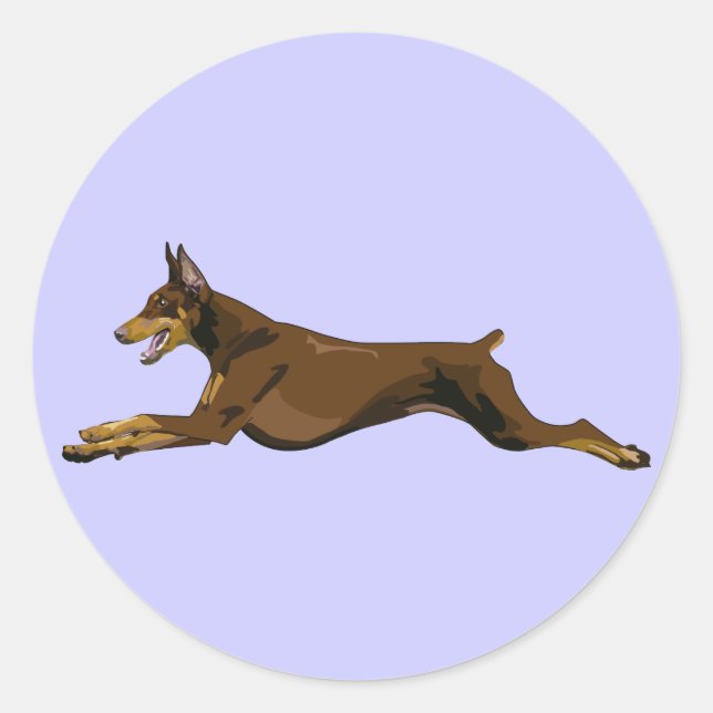 Running Doberman, Red Classic Round Sticker (Front)