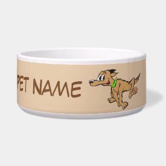 Running Dog Cartoon Cust. Text & Color Pet Bowl