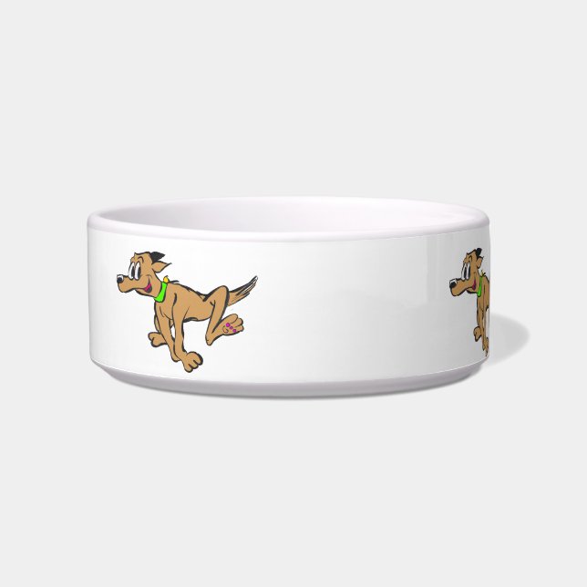 Running Dog Cartoon Customizable Pet Bowl (Front)