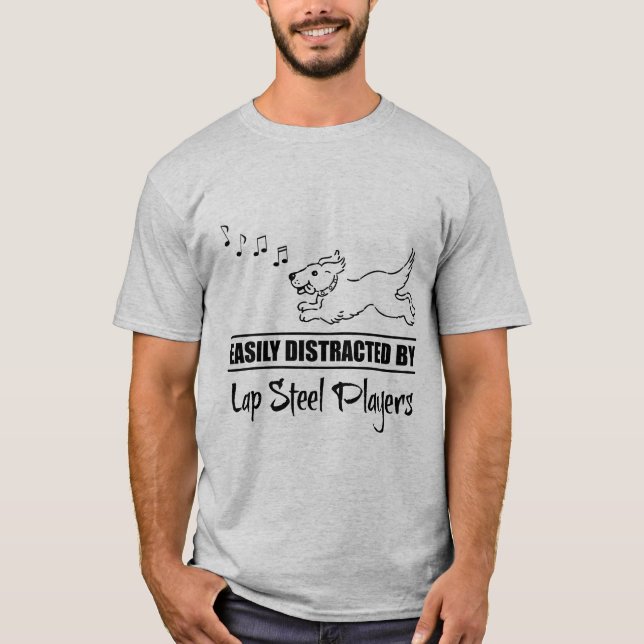 Running Dog Distracted by Lap Steel Guitar Players T-Shirt (Front)