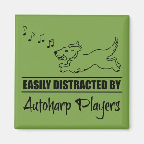 Running Dog Easily Distracted by Autoharp Players Square Magnet