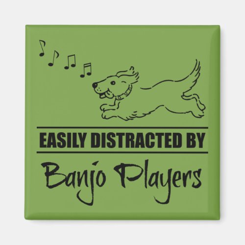 Running Dog Easily Distracted by Banjo Players Square Magnet