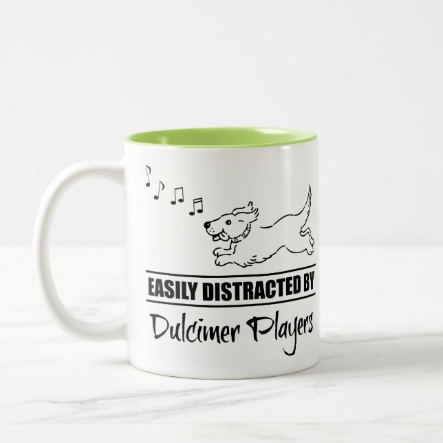 Running Dog Easily Distracted by Dulcimer Players Two-Tone Coffee Mug (Left)