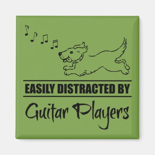 Running Dog Easily Distracted by Guitar Players Square Magnet