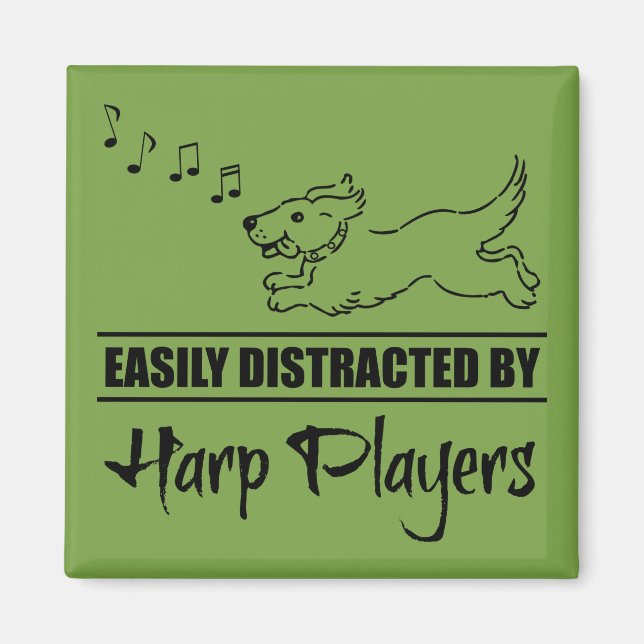 Running Dog Easily Distracted by Harp Players Magnet (Front)