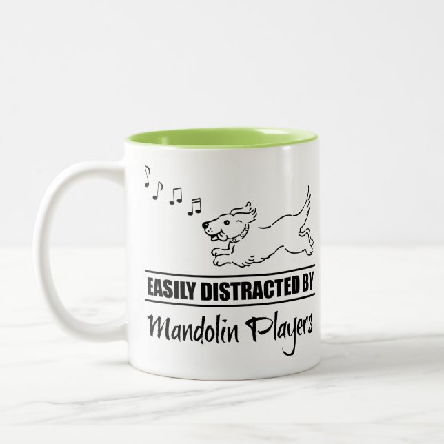 Running Dog Easily Distracted by Mandolin Players Two-Tone Coffee Mug (Left)