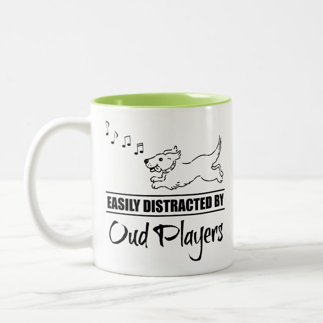 Running Dog Easily Distracted by Oud Players Two-Tone Coffee Mug (Left)