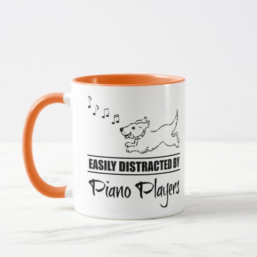 Running Cartoon Dog Easily Distracted by Piano Players Music Notes Coffee Mug