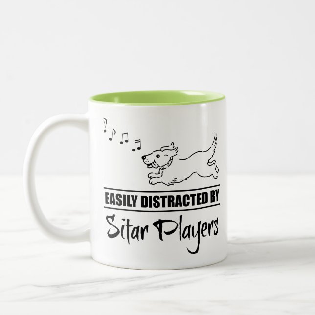 Running Dog Easily Distracted by Sitar Players Two-Tone Coffee Mug (Left)