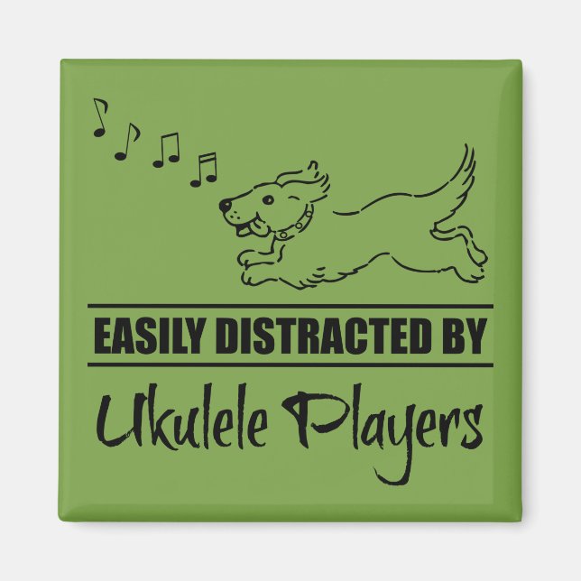 Running Dog Easily Distracted by Ukulele Players Magnet (Front)