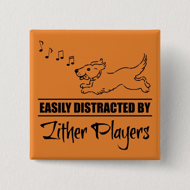 Running Dog Easily Distracted by Zither Players Button (Front)