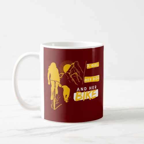 Running Dog Girl Riding Bike in Mountains Coffee Mug