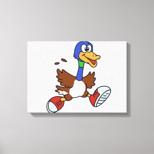 Running duck cartoon  choose background color canvas print