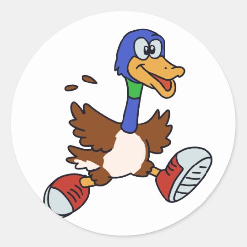 Running duck cartoon  choose background color classic round sticker