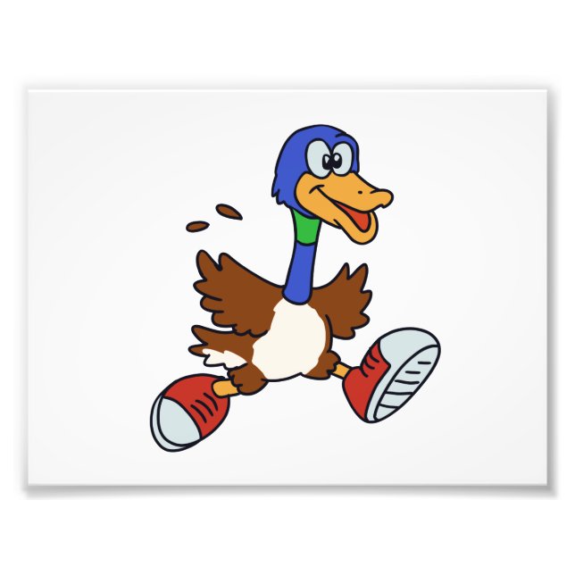 Running duck cartoon | choose background color photo print (Front)