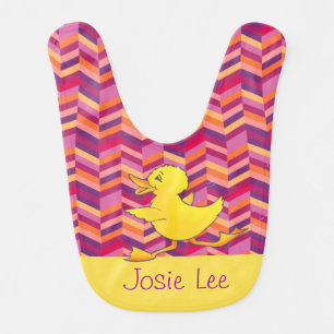Running duckling duck purple pink yellow baby bib