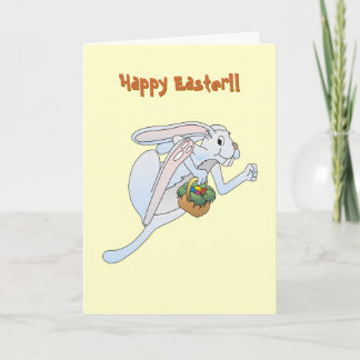 Running Easter Bunny and basket of eggs Holiday Card