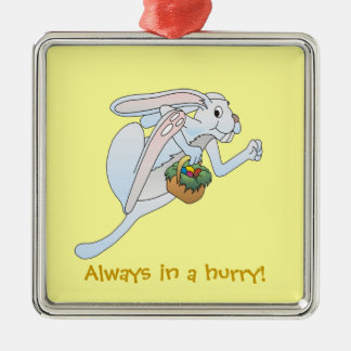 Running Easter Bunny and basket of eggs Metal Ornament