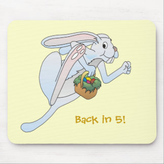 Running Easter Bunny and basket of eggs Mouse Pad