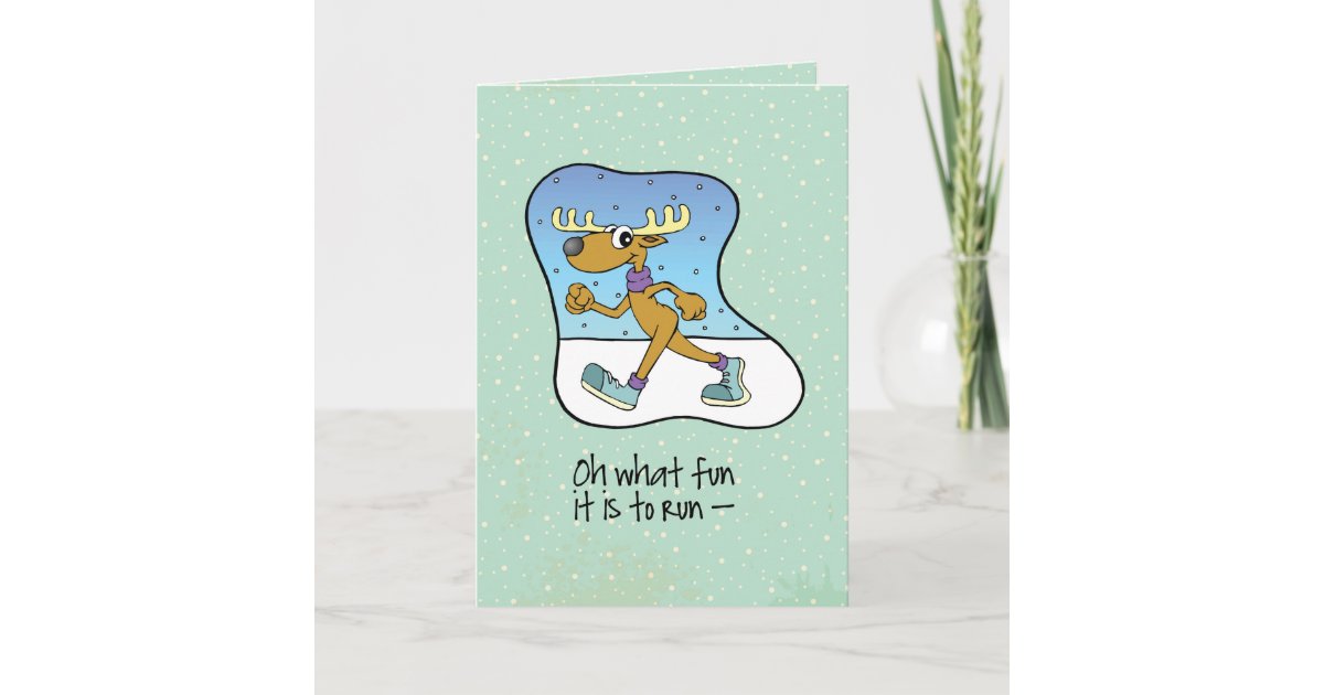 Running Exercise Reindeer Christmas Holiday Card