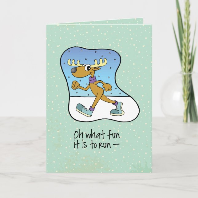Running Exercise Reindeer Christmas Holiday Card (Front)
