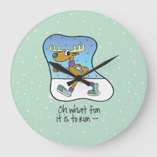 Running Exercise Reindeer Christmas Large Clock