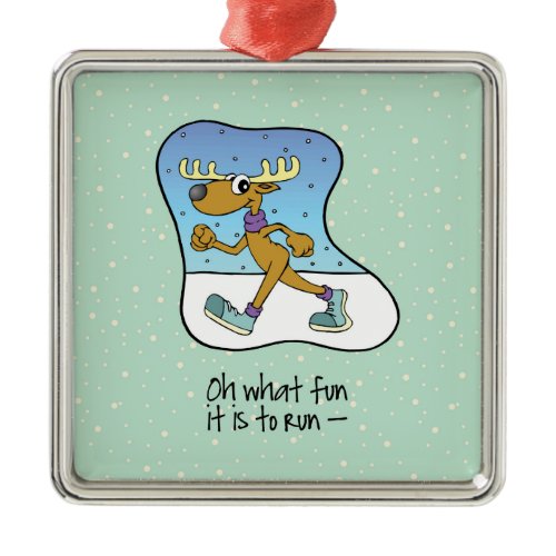 Running Exercise Reindeer Christmas Metal Ornament