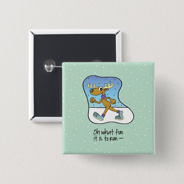 Running Exercise Reindeer Christmas Pinback Button (Front & Back)