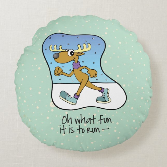 Running Exercise Reindeer Christmas Round Pillow (Front)
