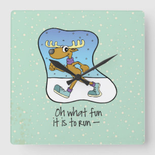 Running Exercise Reindeer Christmas Square Wall Clock