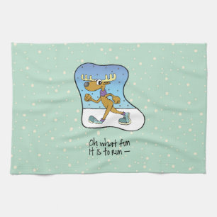 Running Exercise Reindeer Christmas Towel