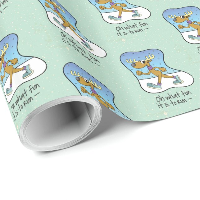 Running Exercise Reindeer Christmas Wrapping Paper (Roll Corner)