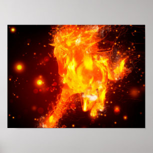 Running fire horse design poster