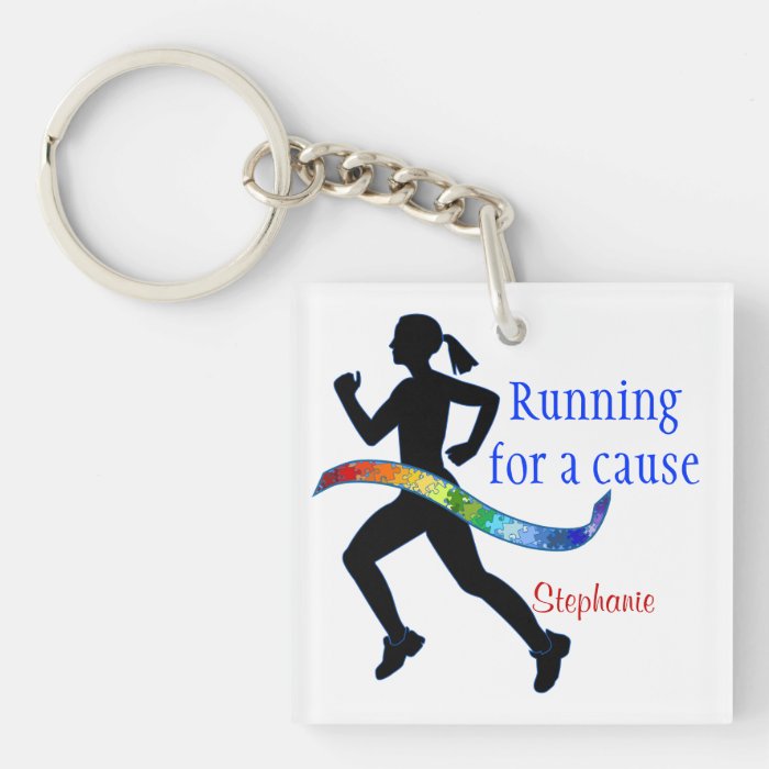Running for a Cause Autism Puzzle Ribbon Acrylic Keychain
