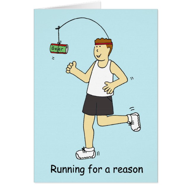 Running for Beer Cartoon Humor Cards (Front)