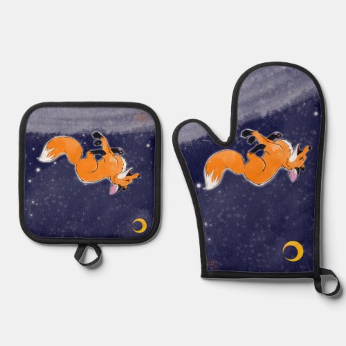 Running Fox Oven Mitt and Pot Holders Oven Mitt  Pot Holder Set