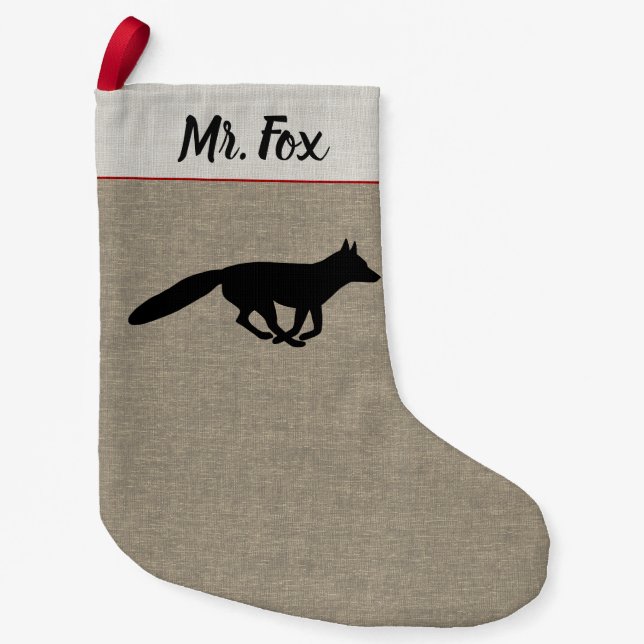 Running Fox Silhouette Wildlife Lover's Custom Small Christmas Stocking (Front)
