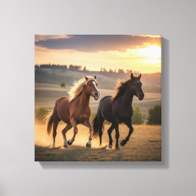Running Free at Sunset – Wild Horse Duo Wall Art (Front)