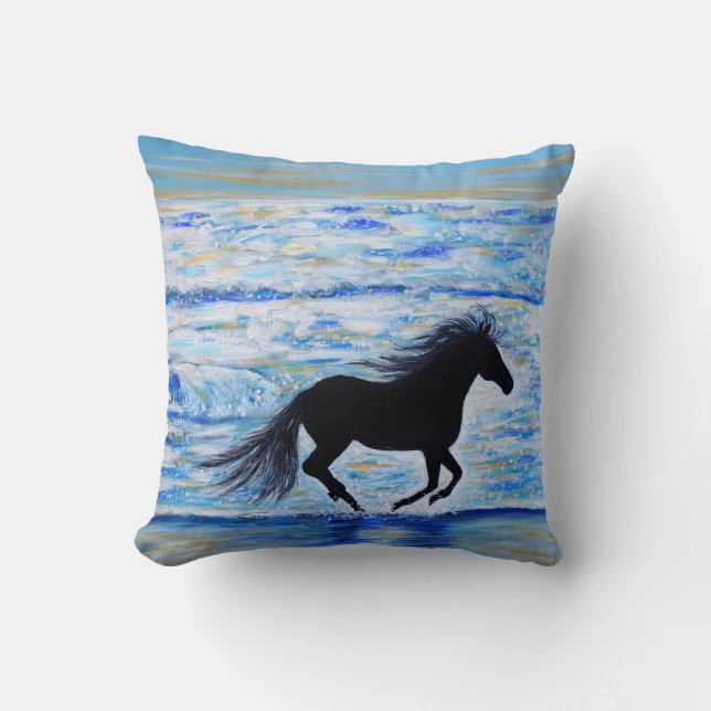 Running Free by the Sea 2 Throw Pillow (Front)