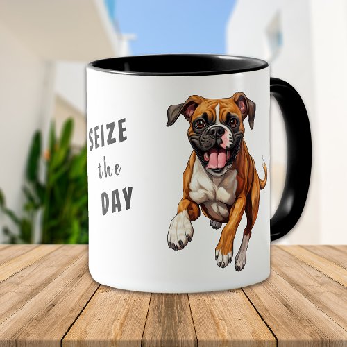 Running Funny Boxer Dog Seize the Day Mug