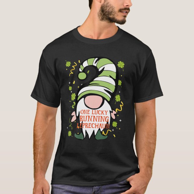 Running Funny St Patrick's Day Lucky Gnome Family T-Shirt (Front)